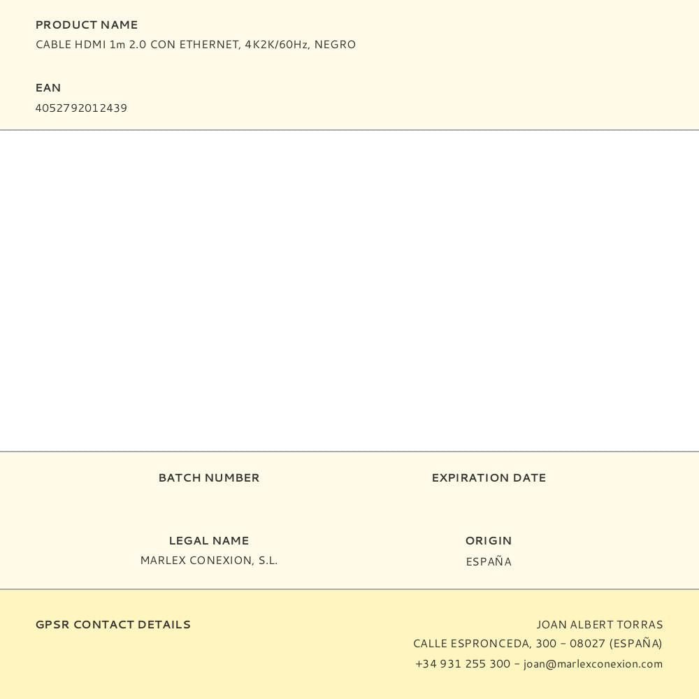 Cable hdmi 1m 2.0 con ethernet, 4k2k/60hz, negro