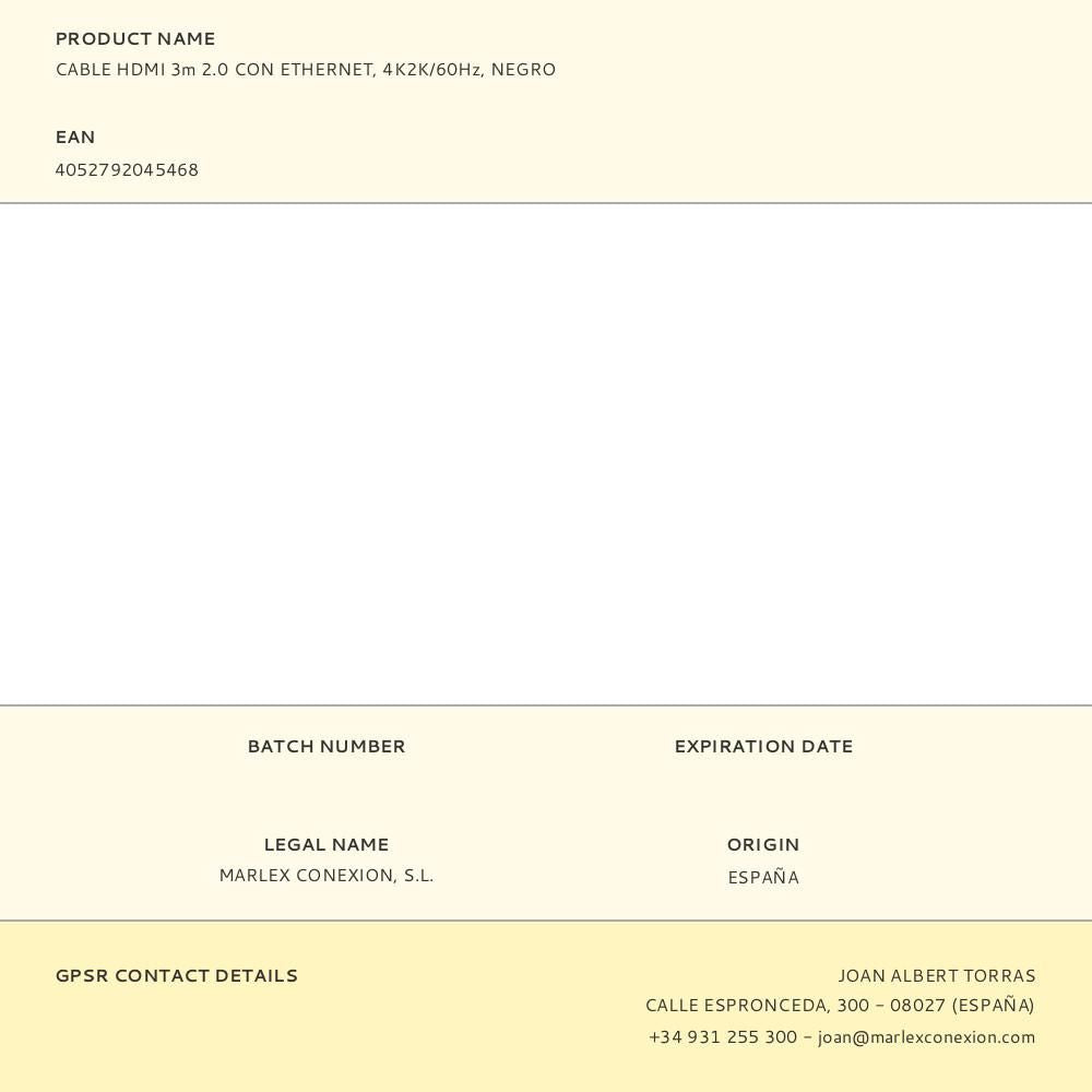 Cable hdmi 3m 2.0 con ethernet, 4k2k/60hz, negro