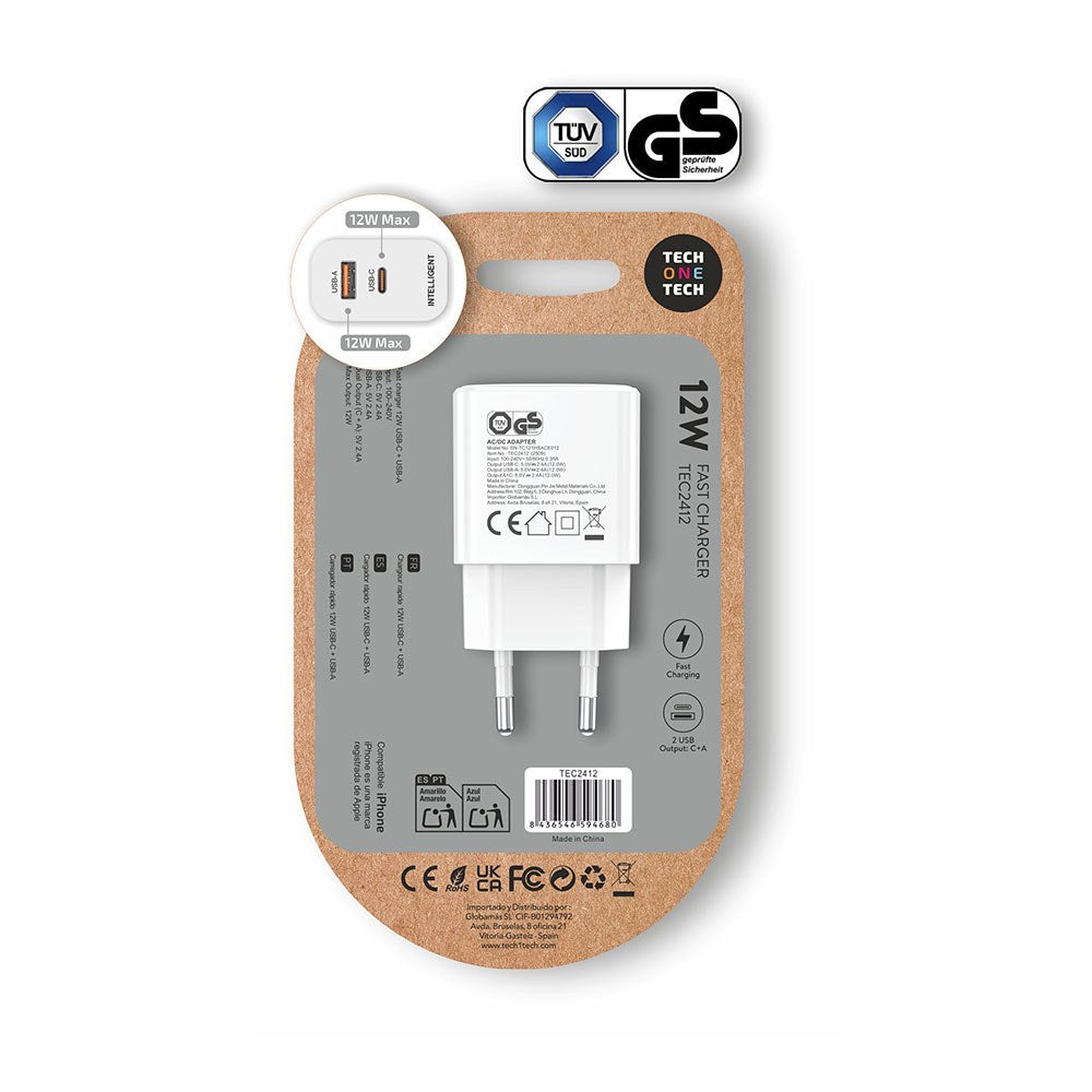Cargador usb-c + usb-a, 12 w, blanco