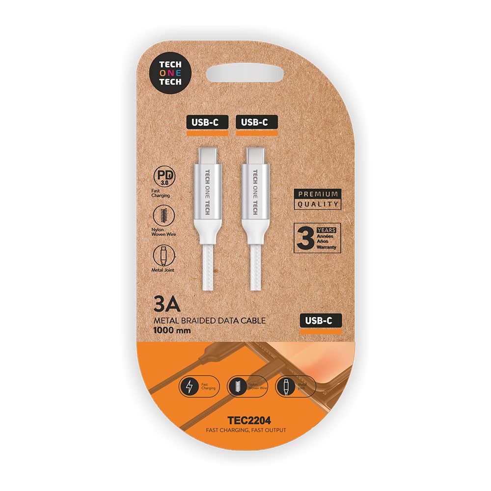 Cable nylon usb-c a usb-c 1m blanco