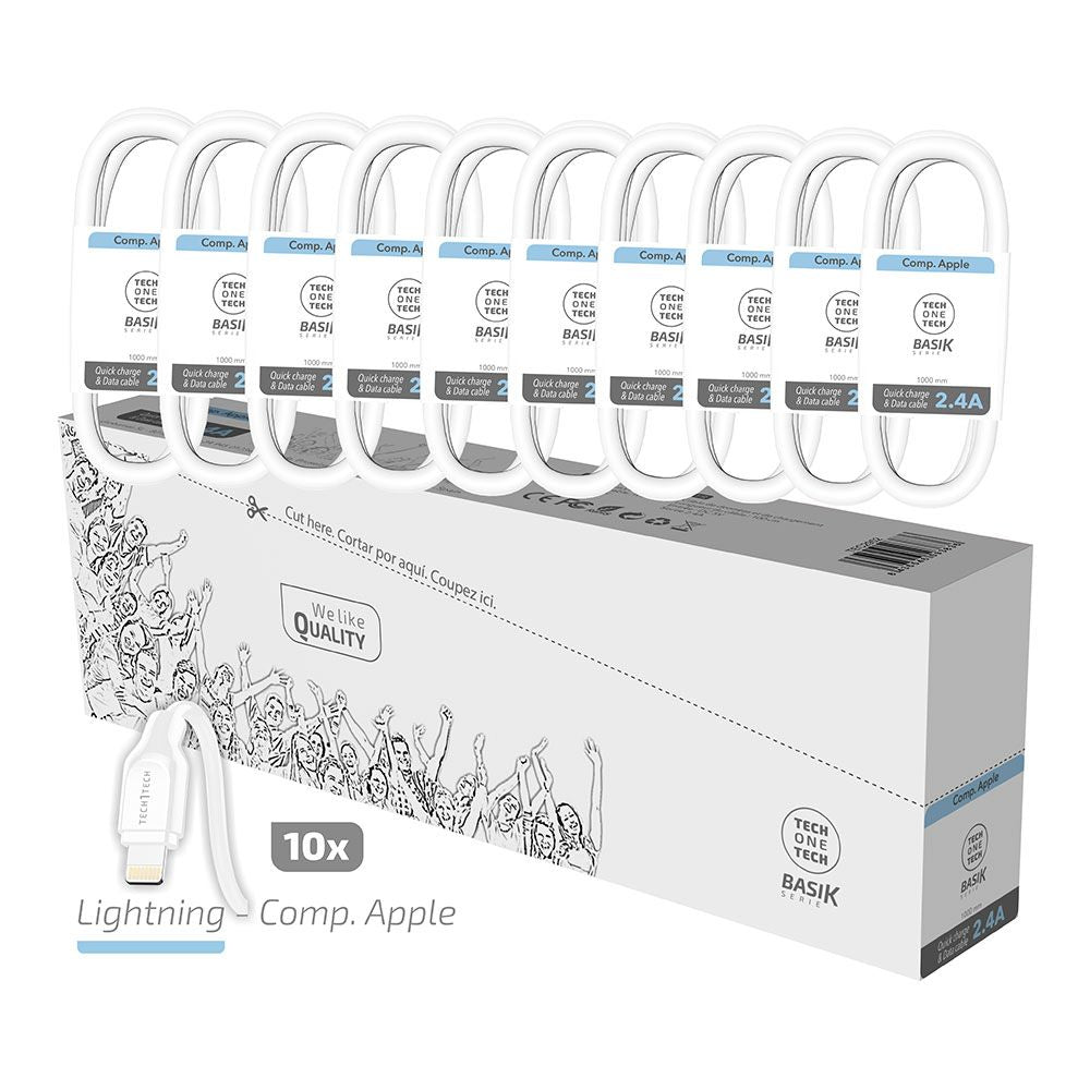 Pack ahorro 10 cables basik lightning/apple 2,4a tech one tech