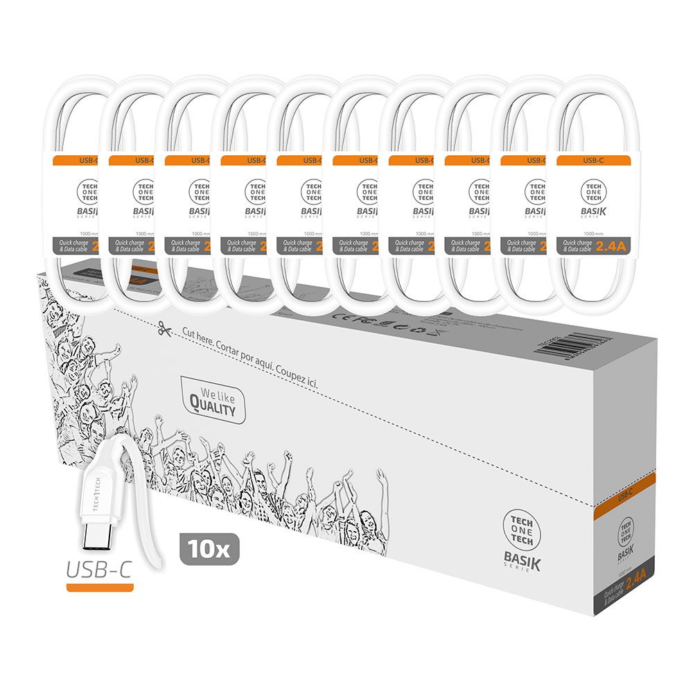 Pack ahorro 10 cables basik usb-a usb-c 2,4a blanco tech one tech