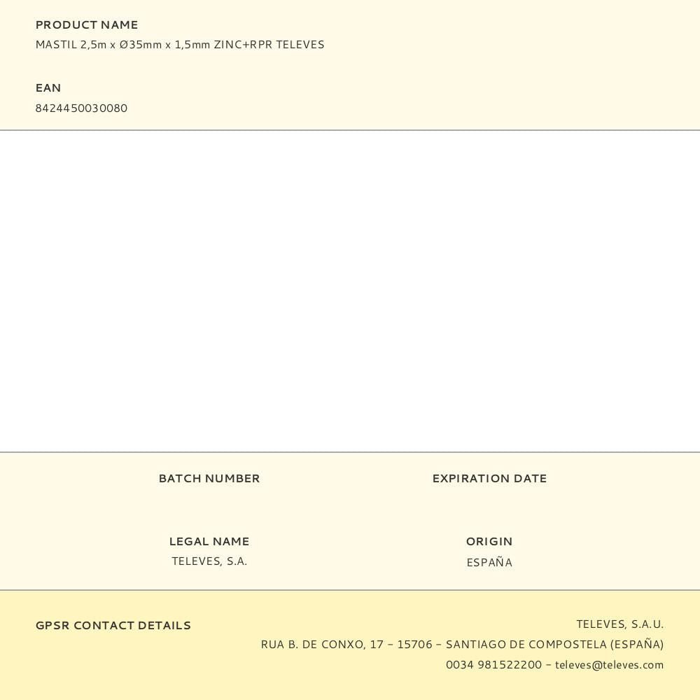 Mastil 2,5m x ø35mm x 1,5mm zinc+rpr televes