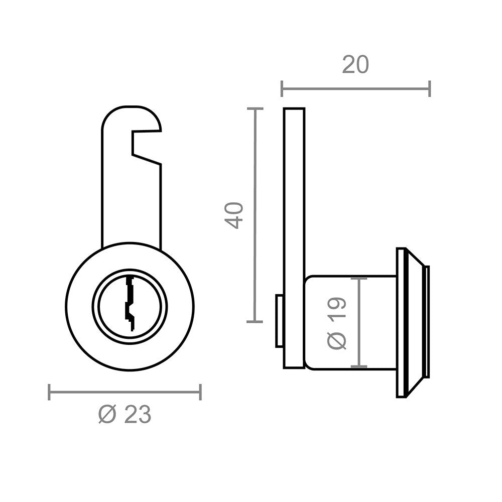 Cerradura buzón recta cm04, de zamak con acabado cromo brillo, 20 mm, con 2 llaves, blíster