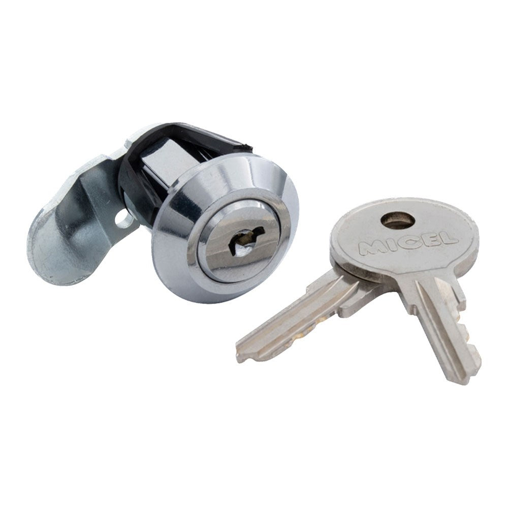 Cerradura buzón curva con clip cm22, de zamak con acabado cromo brillo, 20 mm, con 2 llaves, blister