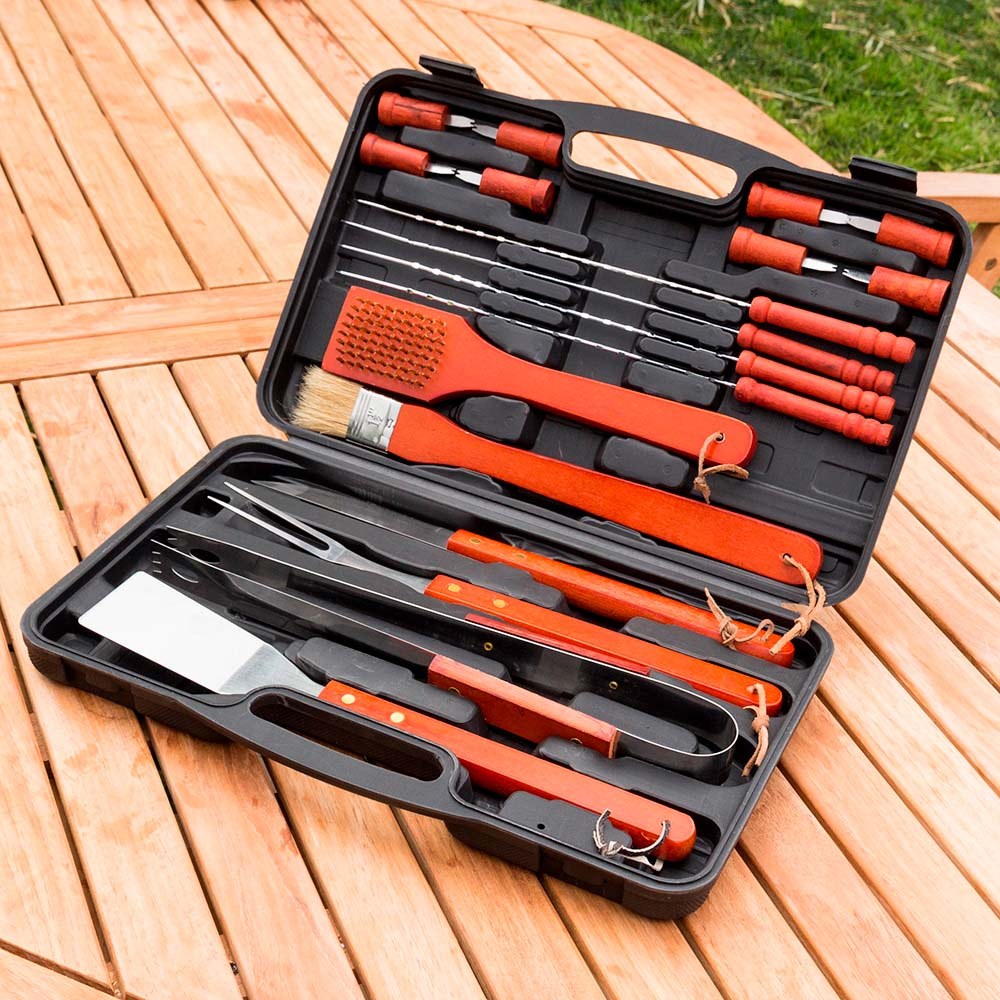 Maletín con utensilios para barbacoa, 18 piezas