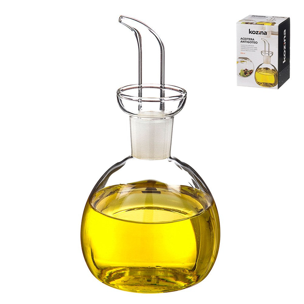 Aceitera de cristal antigoteo abombada, 500 ml