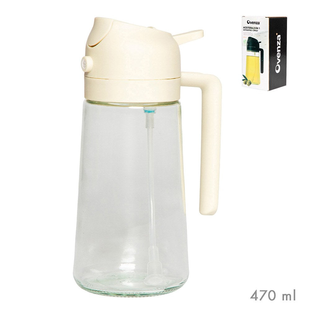 Aceitera 2 en 1 antigoteo/ spray, beige, 430 ml