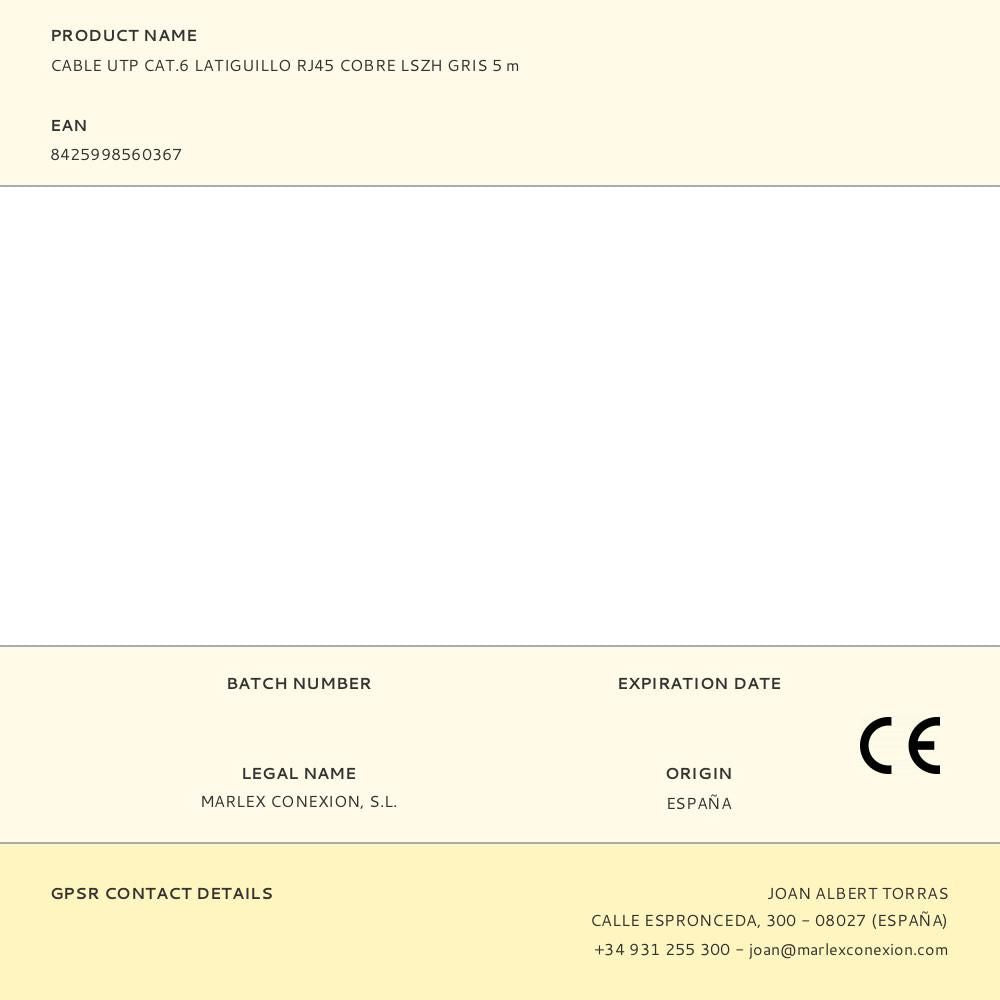 Cable utp cat.6 latiguillo rj45 cobre lszh gris 5 m