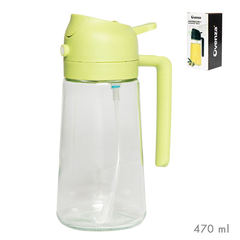 Aceitera 2 en 1 antigoteo/ spray, verde, 430 ml