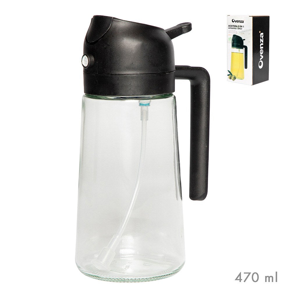 Aceitera 2 en 1 antigoteo/ spray, negra, 430 ml