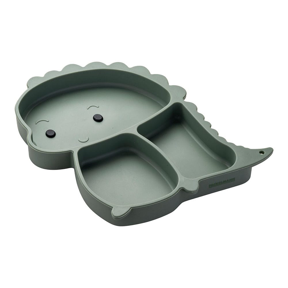 Plato con forma de dino, verde de silicona con ventosa