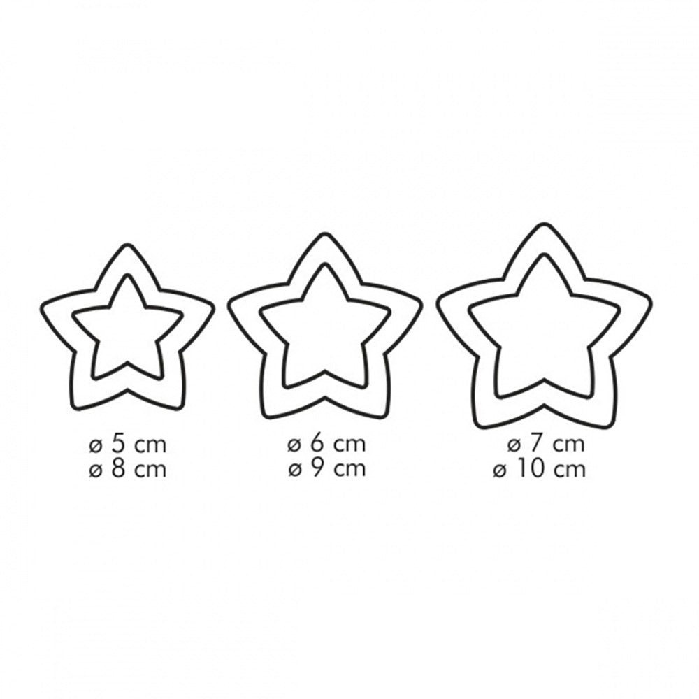 Moldes cortadores dobles en forma de estrella, delícia, 3 piezas (6 tamaños)