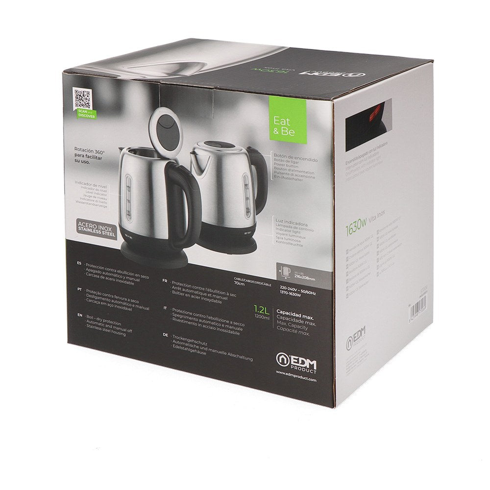 Hervidor de agua eléctrico vita inox 1630 w 1,2 l