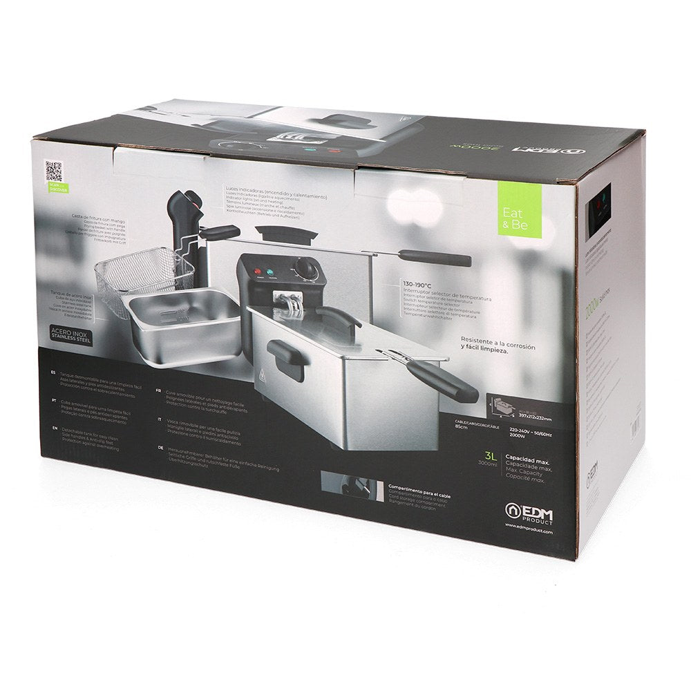 Freidora de acero inoxidable solid inox 2000 w 3 l