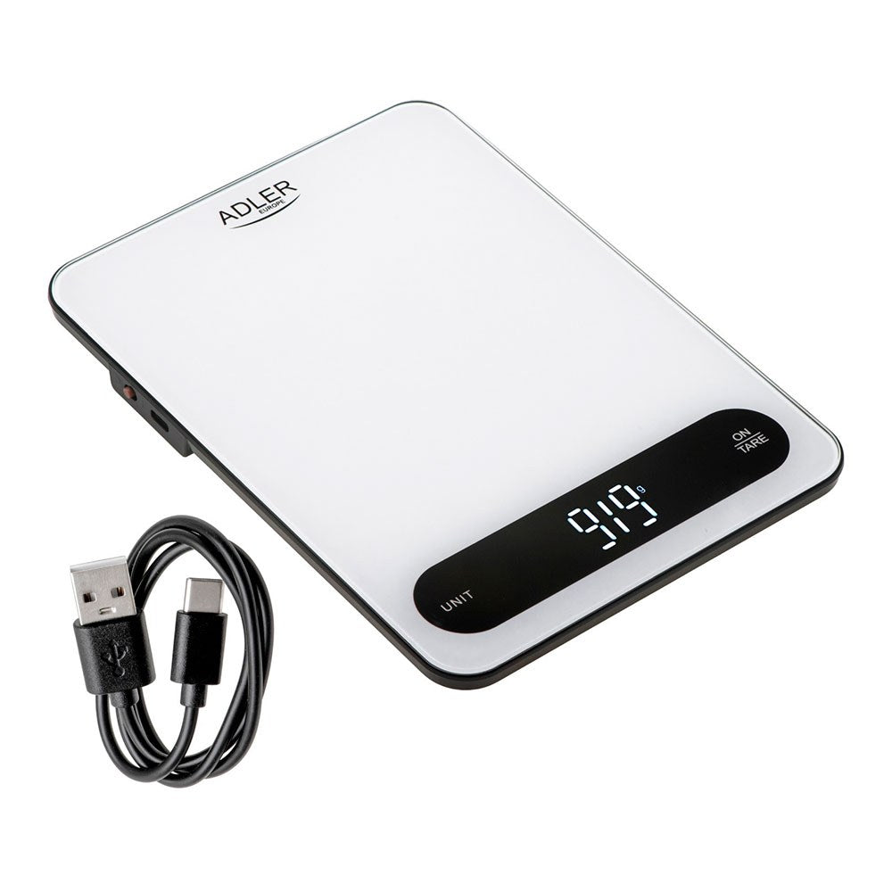 Báscula de cocina con batería recargable ad3177, máximo 10 kg, blanca