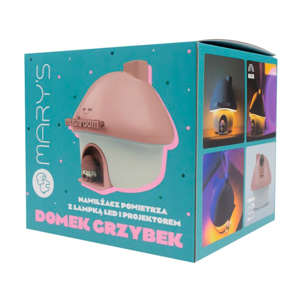 Humidificador con luz led rgb y proyector recargable modelo hongo rosa