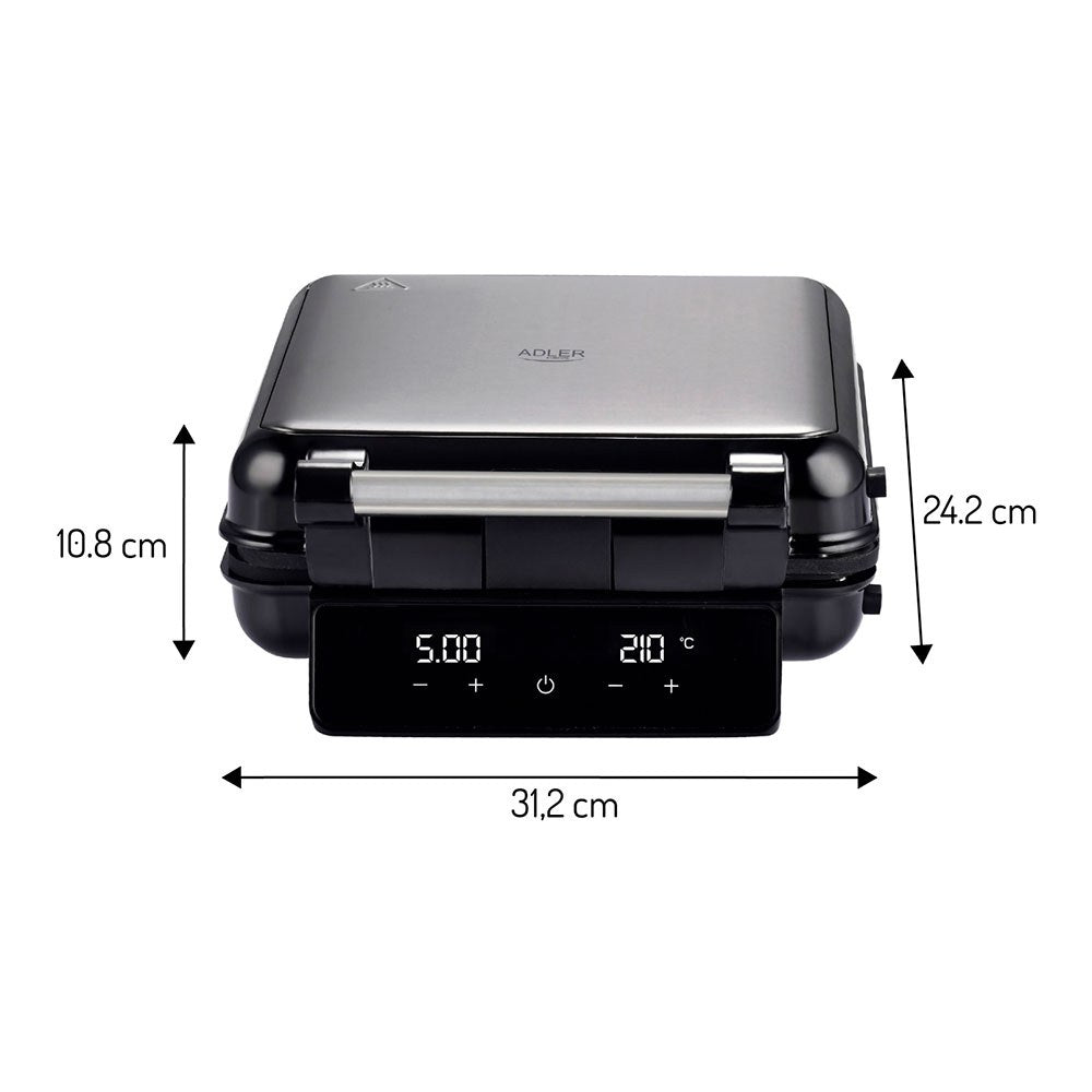 Sandwichera 4en1 ad3096 con pantalla táctil, inox y negra, 2200 w