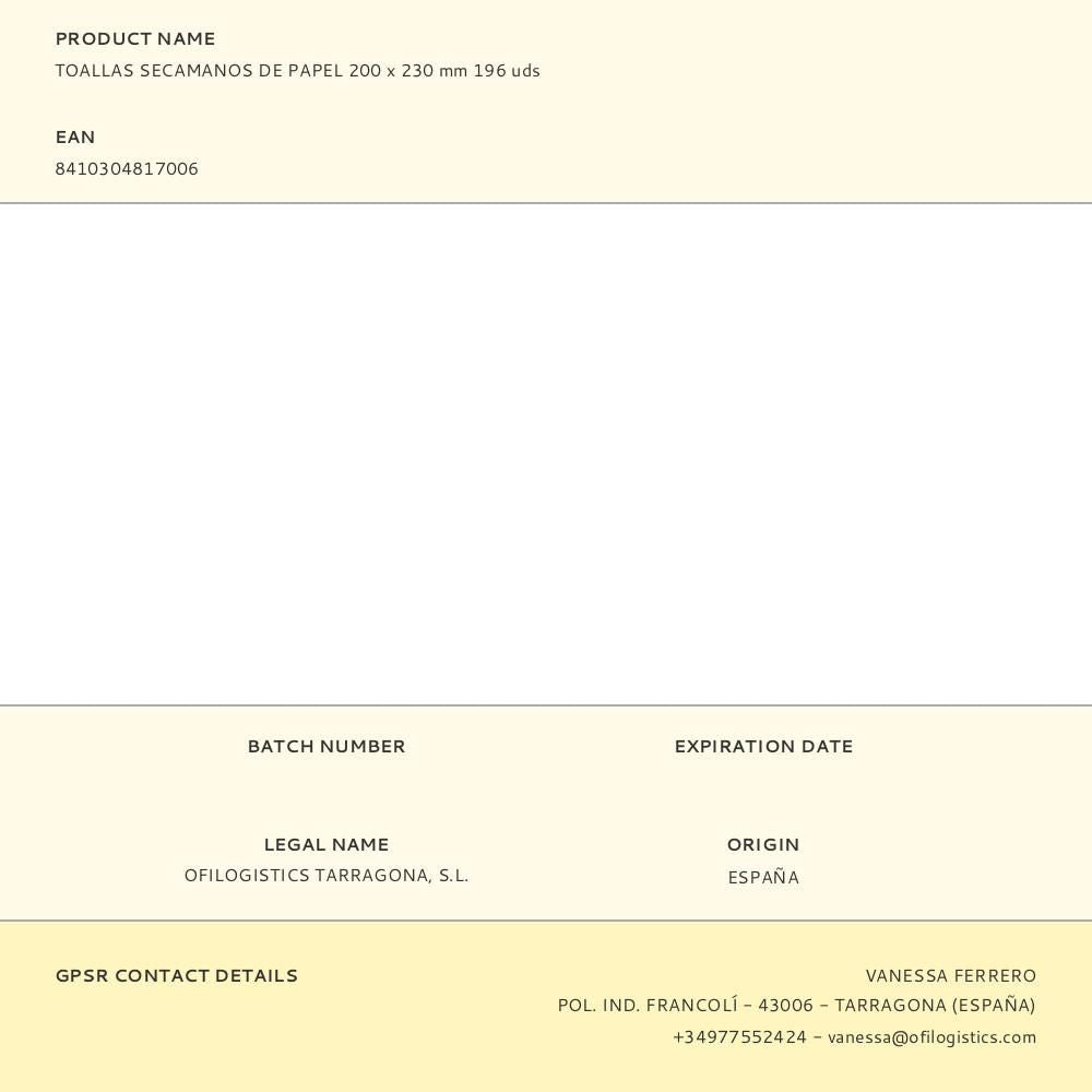 Toallas secamanos de papel 200 x 230 mm 196 uds