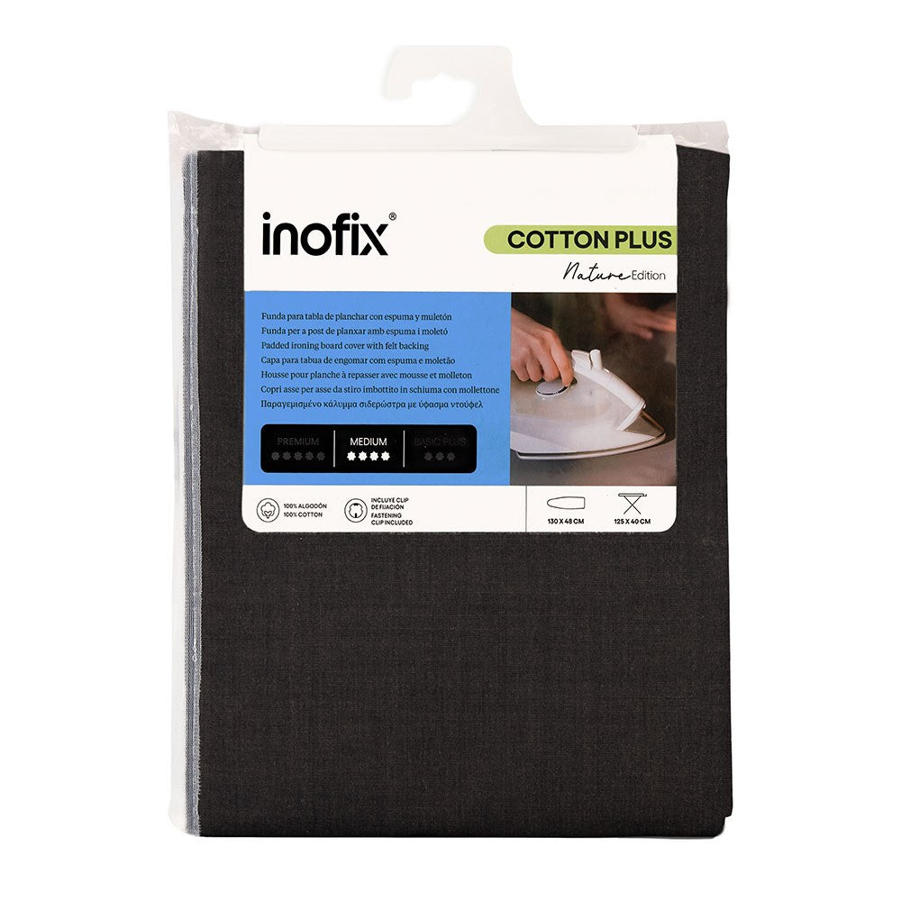 Funda cotton plus nature, lino negro, para tablas de planchar de 125 x 40 cm