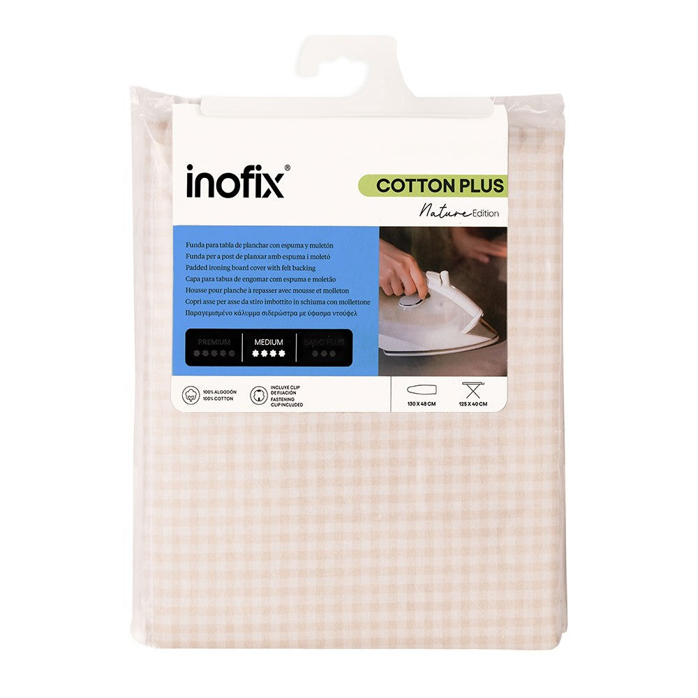 Funda cotton plus nature, cuadros vichy, para tablas de planchar de 125 x 40 cm