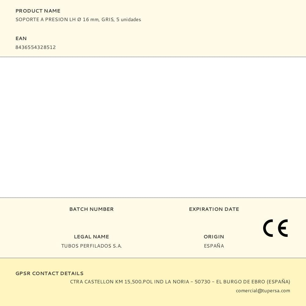 Soporte a presion lh ø 16 mm, gris, 5 unidades