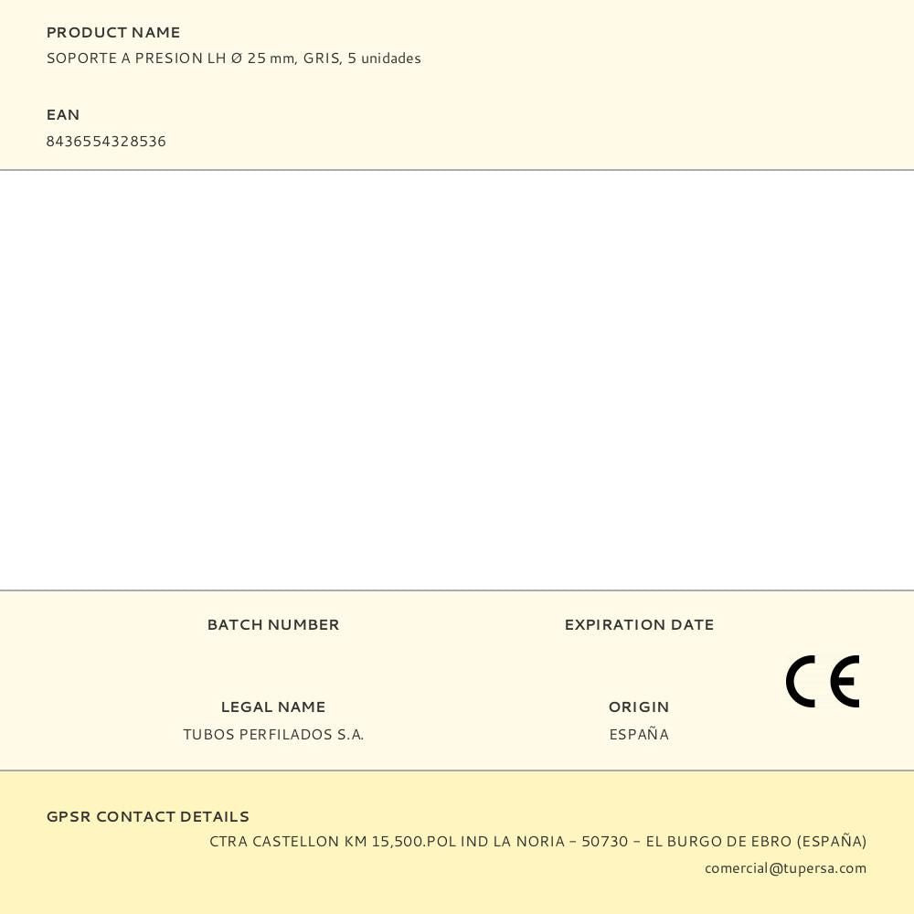 Soporte a presion lh ø 25 mm, gris, 5 unidades