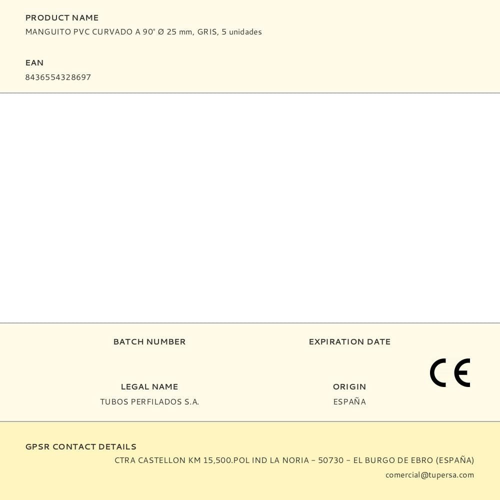 Manguito pvc curvado a 90° ø 25 mm, gris, 5 unidades