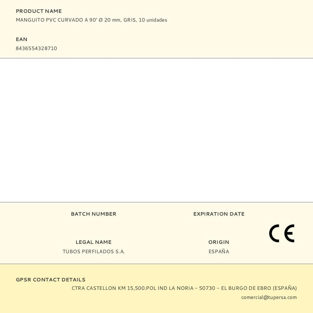 Manguito pvc curvado a 90° ø 20 mm, gris, 10 unidades