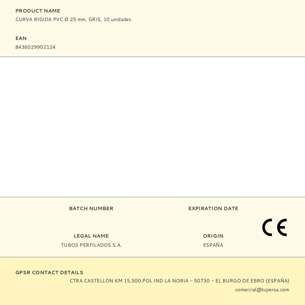 Curva rigida pvc ø 25 mm, gris, 10 unidades