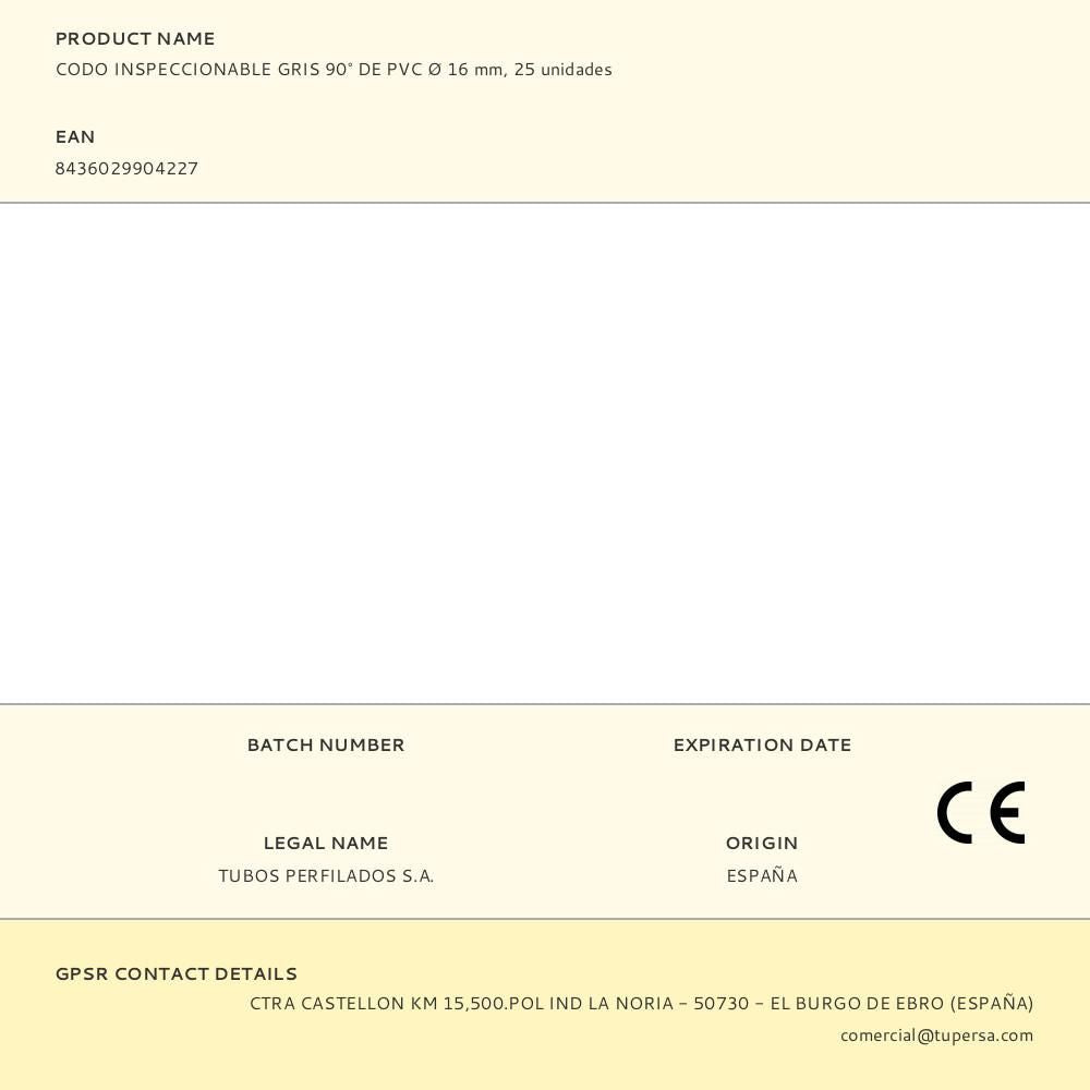 Codo inspeccionable gris 90° de pvc ø 16 mm, 25 unidades