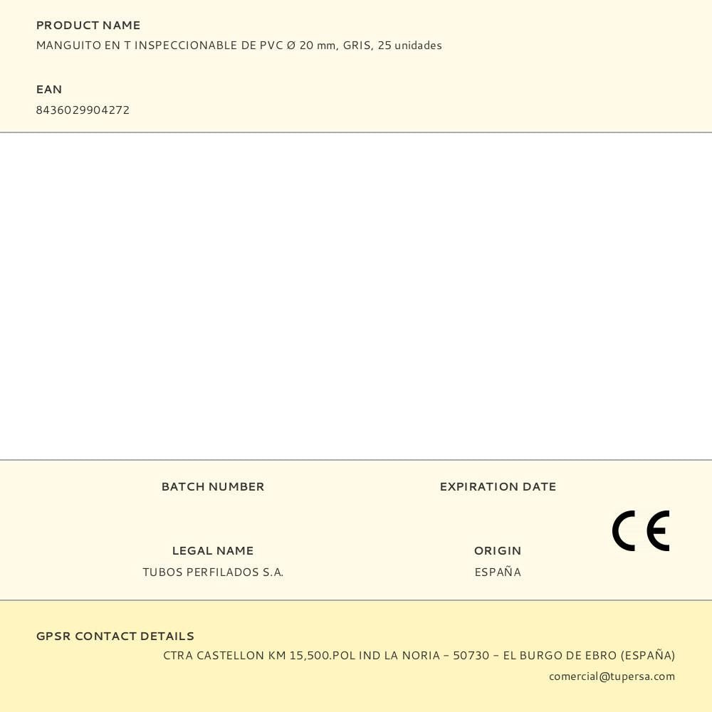 Manguito en t inspeccionable de pvc ø 20 mm, gris, 25 unidades