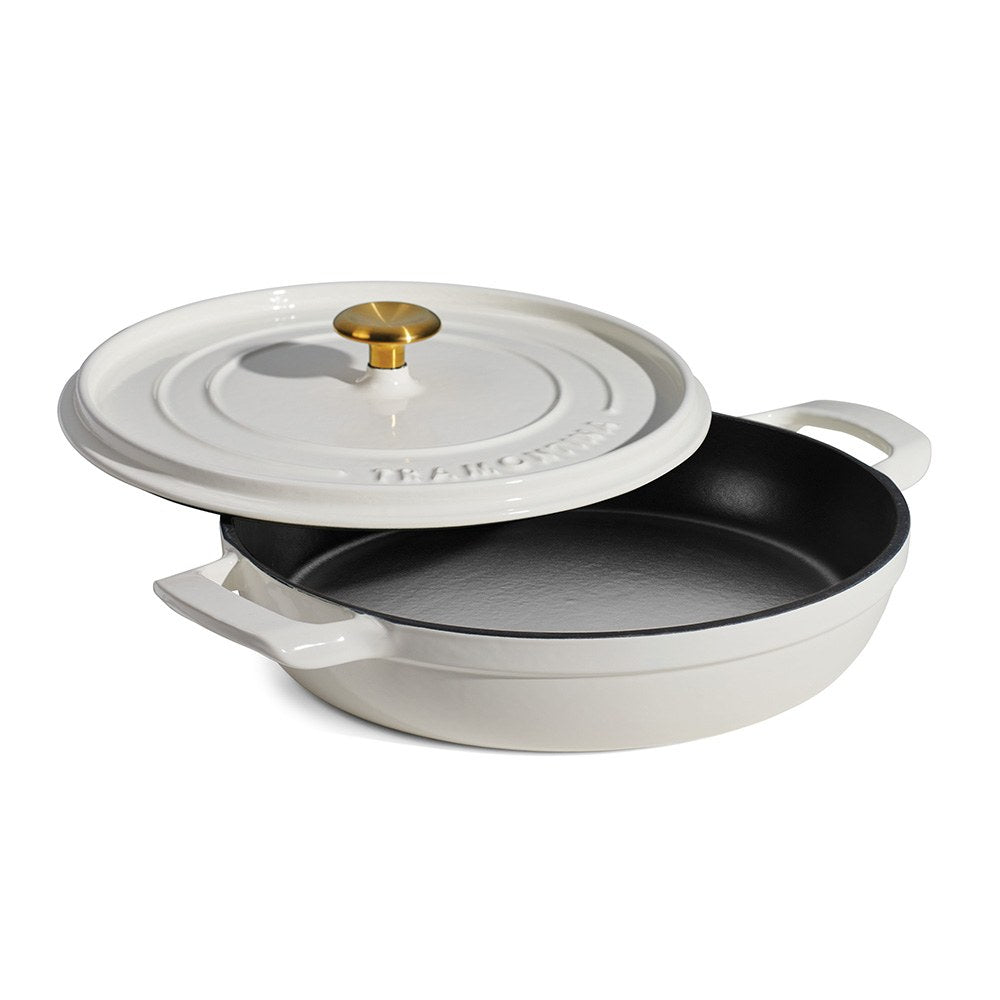 Cazuela baja con tapa de hierro fundido esmaltado, latte, 30 cm/3.8 l