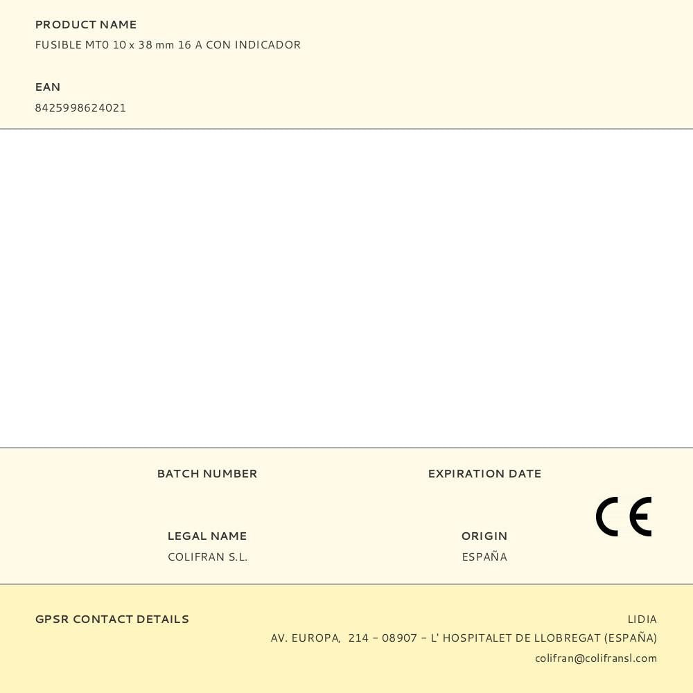 Fusible mt0 10 x 38 mm 16 a con indicador