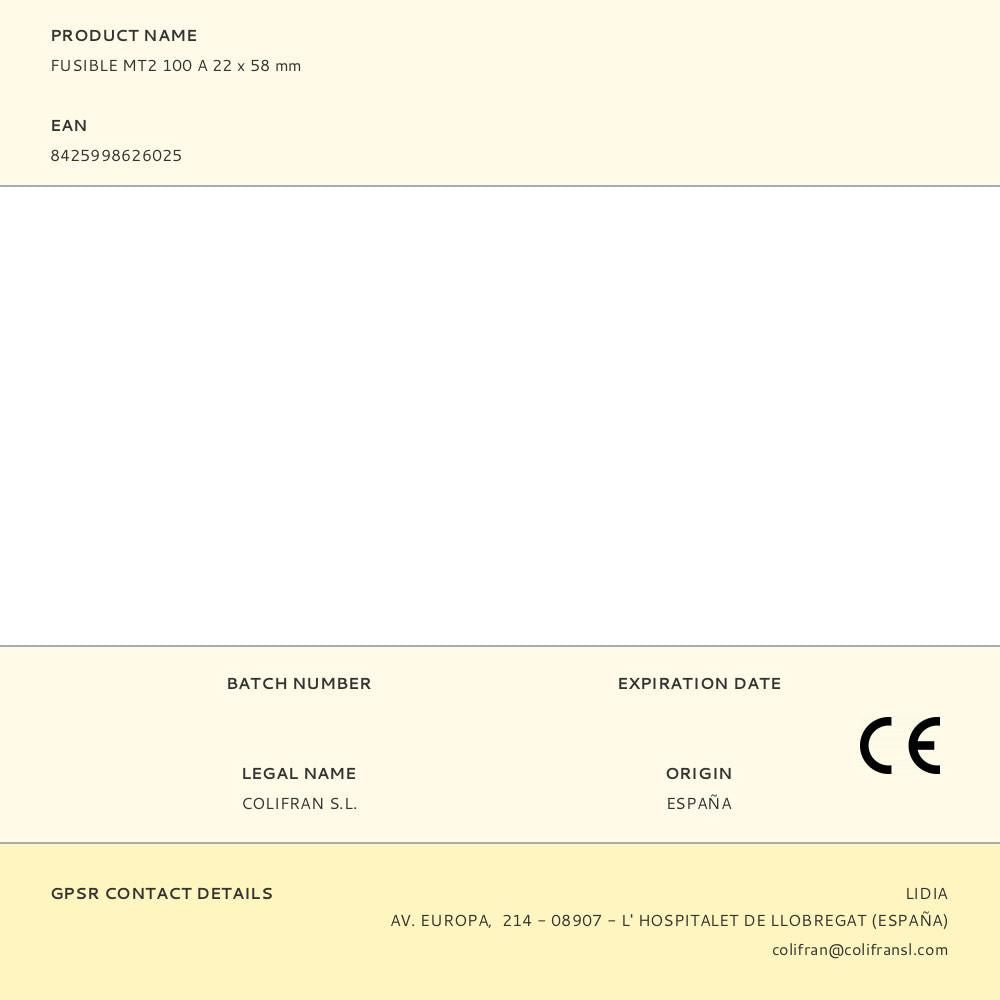 Fusible mt2 100 a 22 x 58 mm