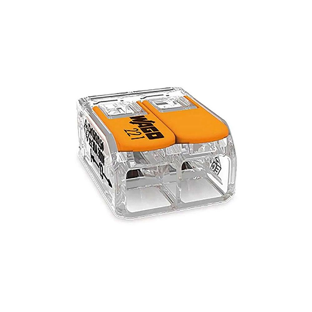 Conector rápido con palanca 2 vias, ø maximo 6 mm², 450 v , 41 a, transparente, 16 x 21,1 x 10,1 mm