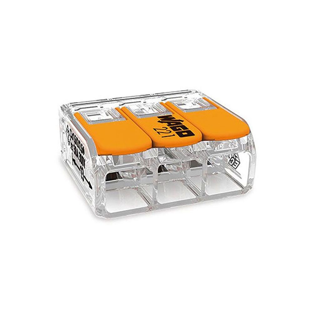 Conector rápido con palanca 3 vias, ø maximo 6 mm², 450 v , 41 a, transparente, 22,9 x 21,1 x 10,1 mm