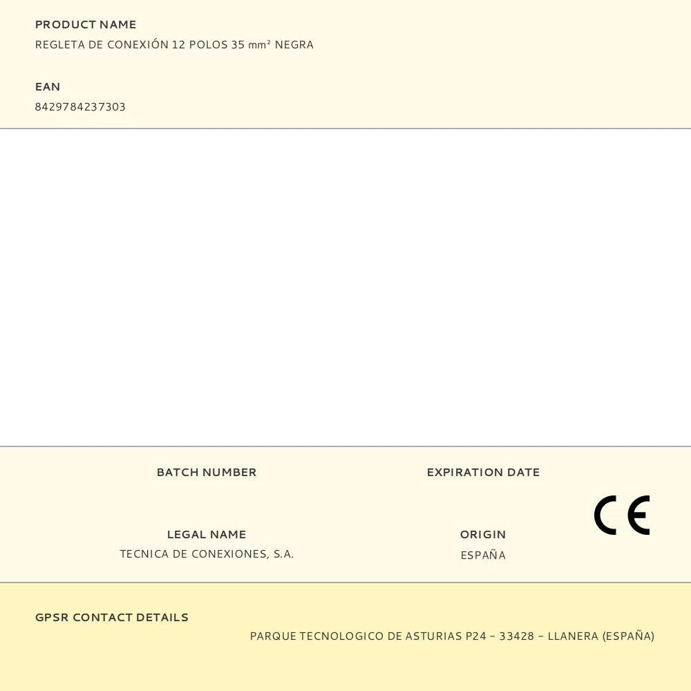 Regleta de conexión 12 polos 35 mm² negra