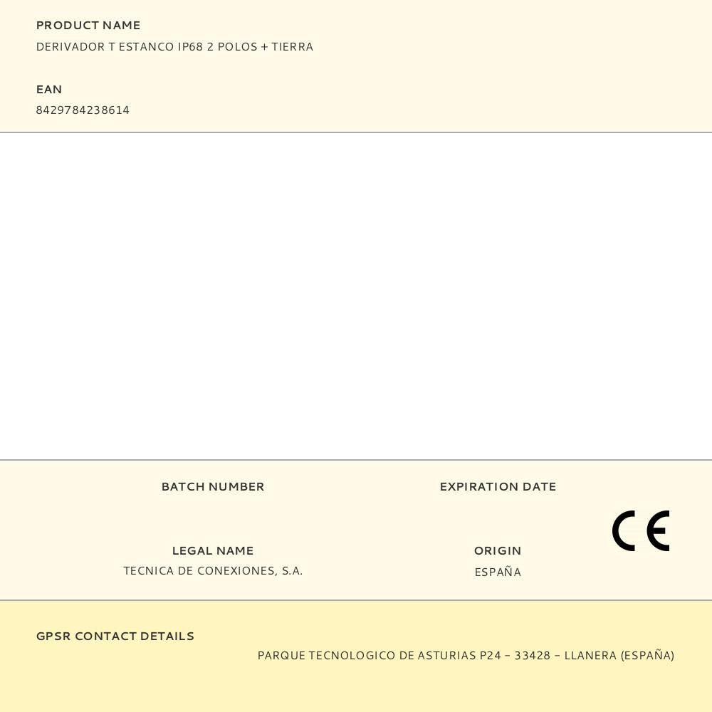 Derivador t estanco ip68 2 polos + tierra