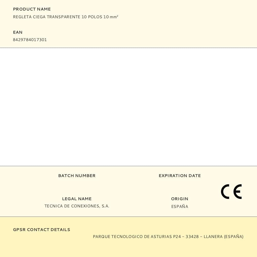 Regleta ciega transparente 10 polos 10 mm²