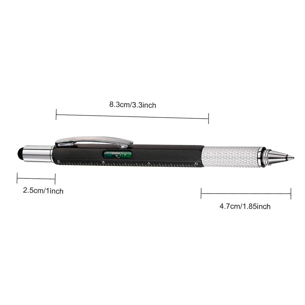 Bolígrafo 5 en 1, regla, nivel, mini destornillador x 2, goma capacitiva. ø10 x 145 mm