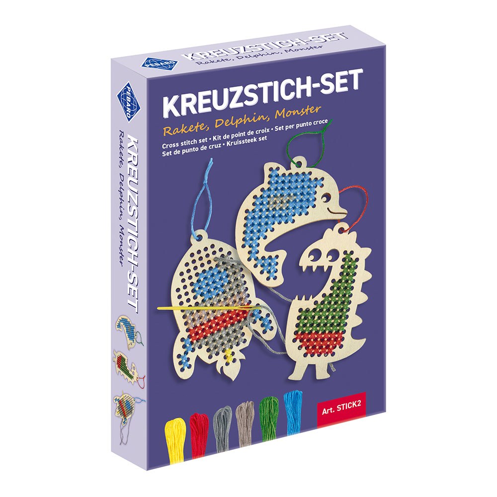 Kit de bordado infantil monstruo, cohete y delfín