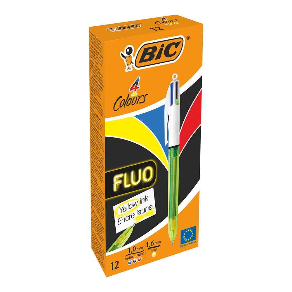 Bolígrafo fluo, tinta 4 colores, 12 uds, caja