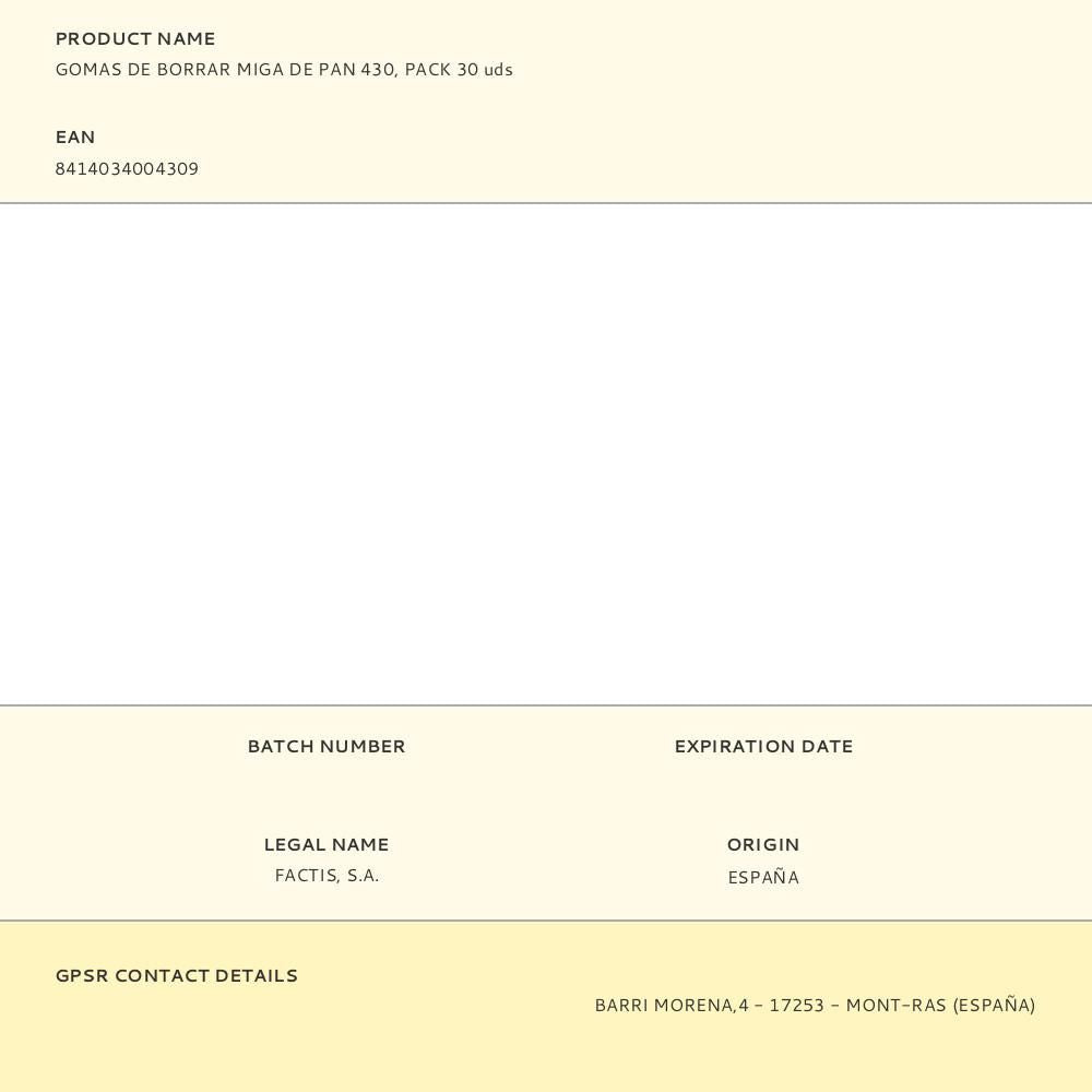 Gomas de borrar miga de pan 430, pack 30 uds