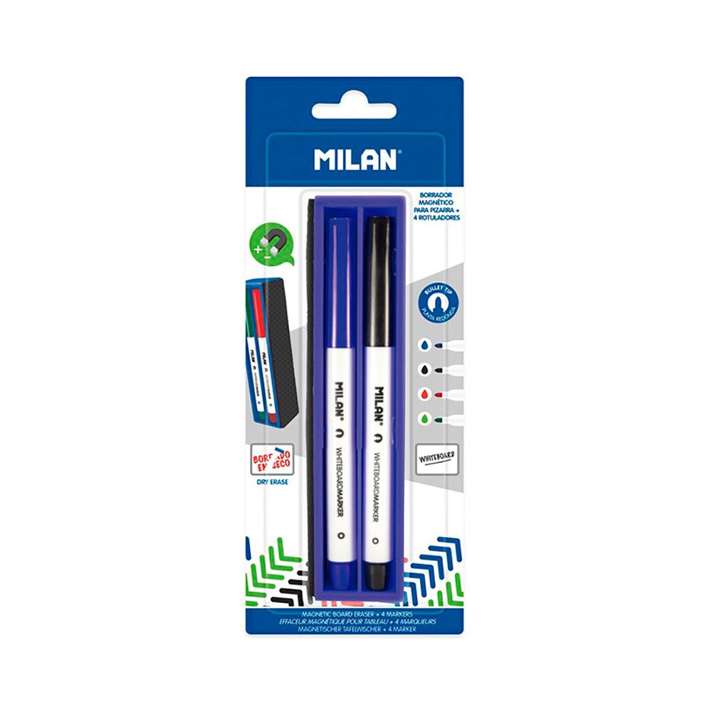 Borrador magnetico + 4 rotuladores para pizarra blanca