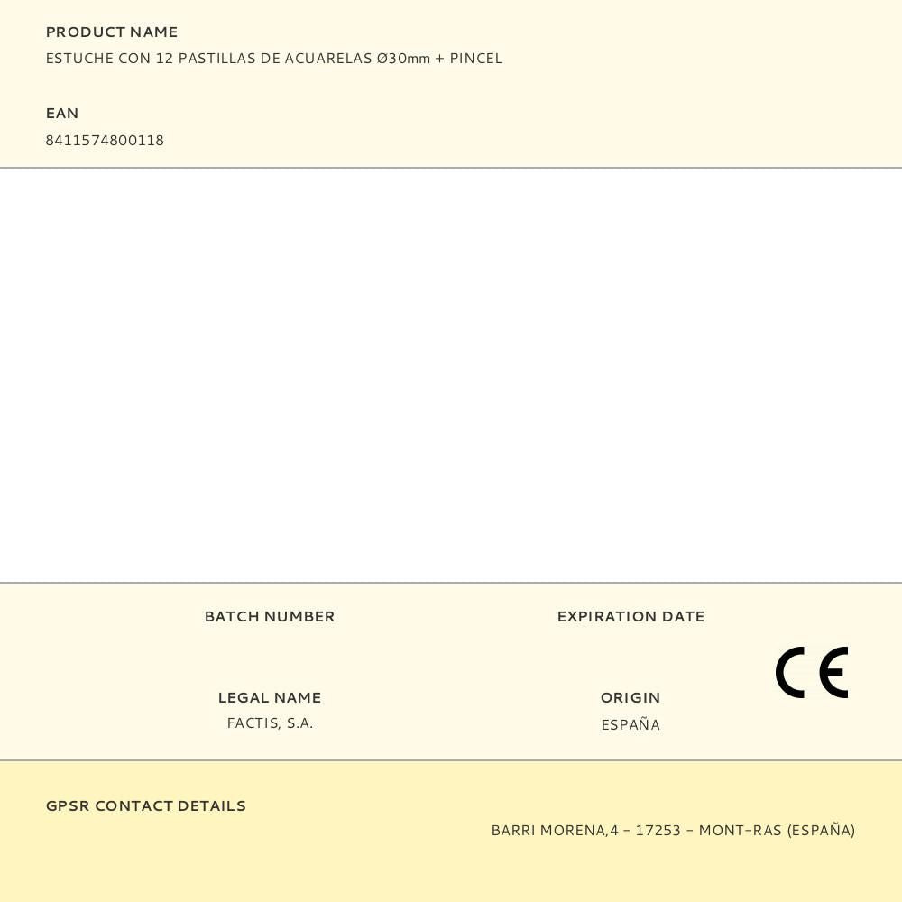 Estuche con 12 pastillas de acuarelas ø30mm + pincel