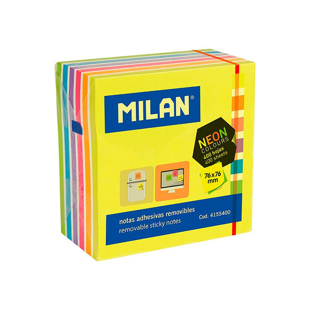 Bloc 400 notas adhesivas removibles 76 x 76 mm, colores neon
