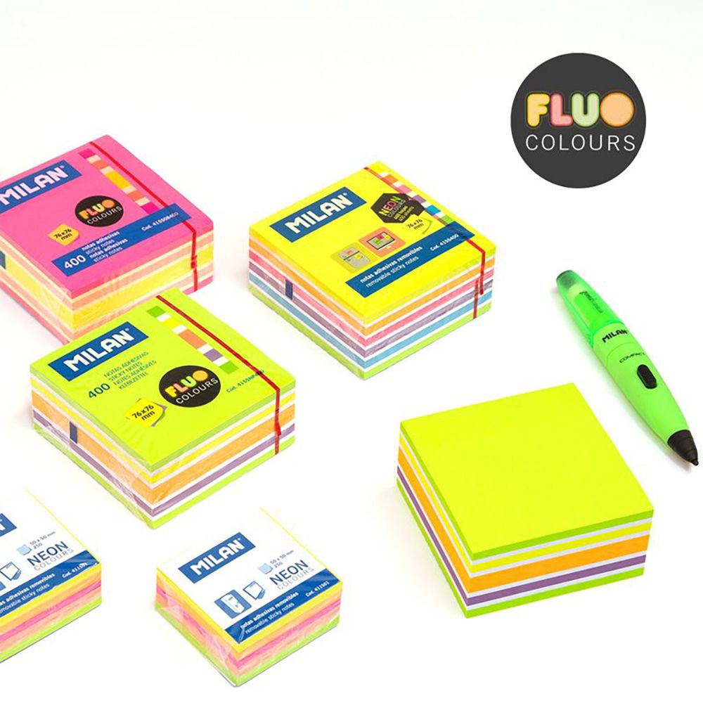 Bloc 400 notas adhesivas removibles 76 x 76 mm, colores fluo