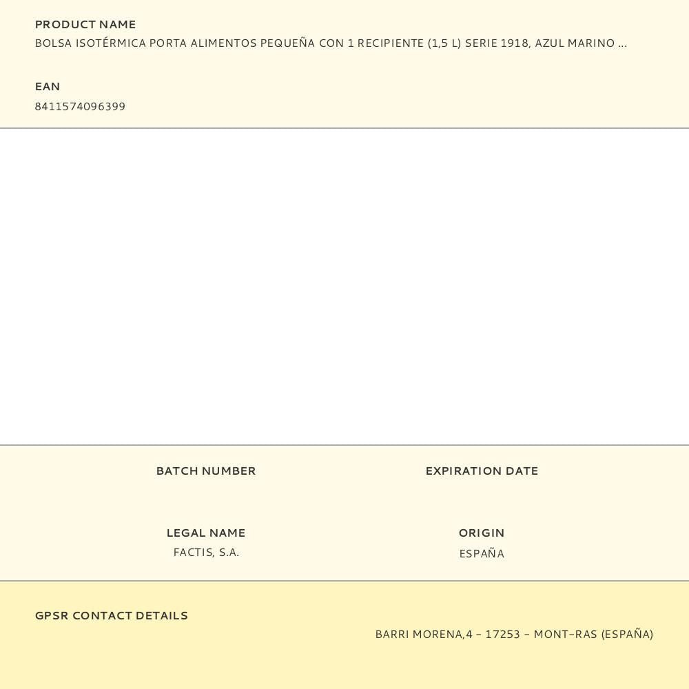 Bolsa isotérmica porta alimentos serie 1918 azul marino con 1 recipiente 1,5 l