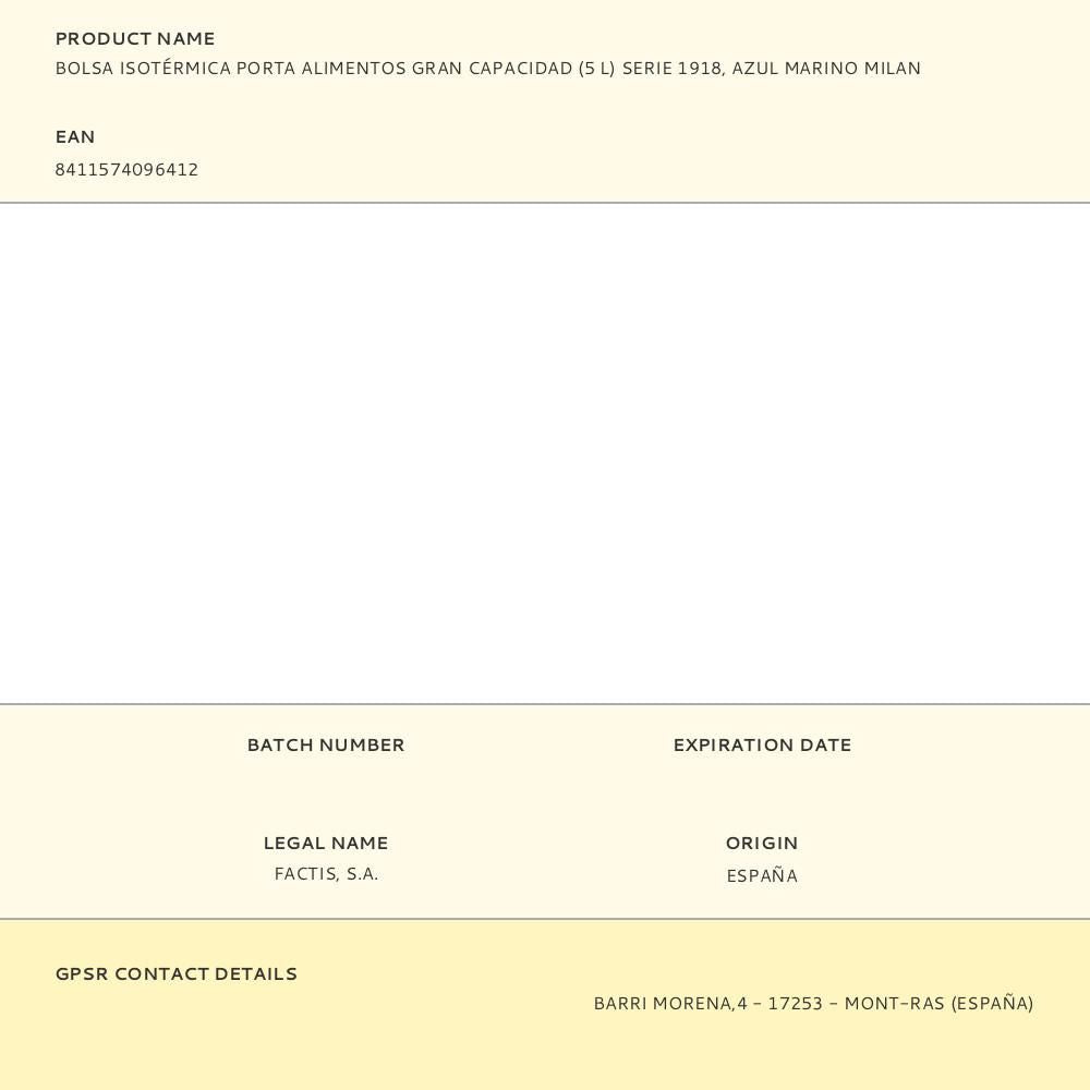 Bolsa isotérmica porta alimentos serie 1918 azul marino gran capacidad5 l